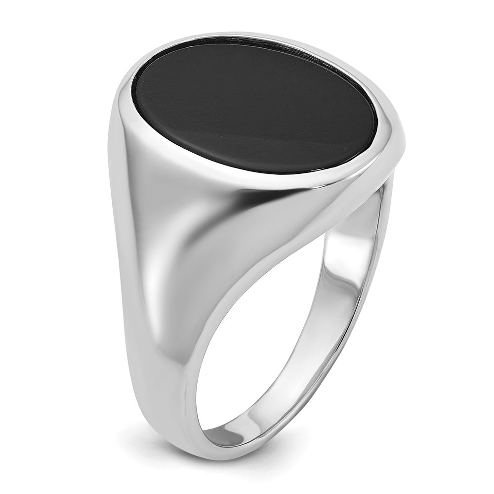 14k White Gold Men's Oval Onyx Complete Ring