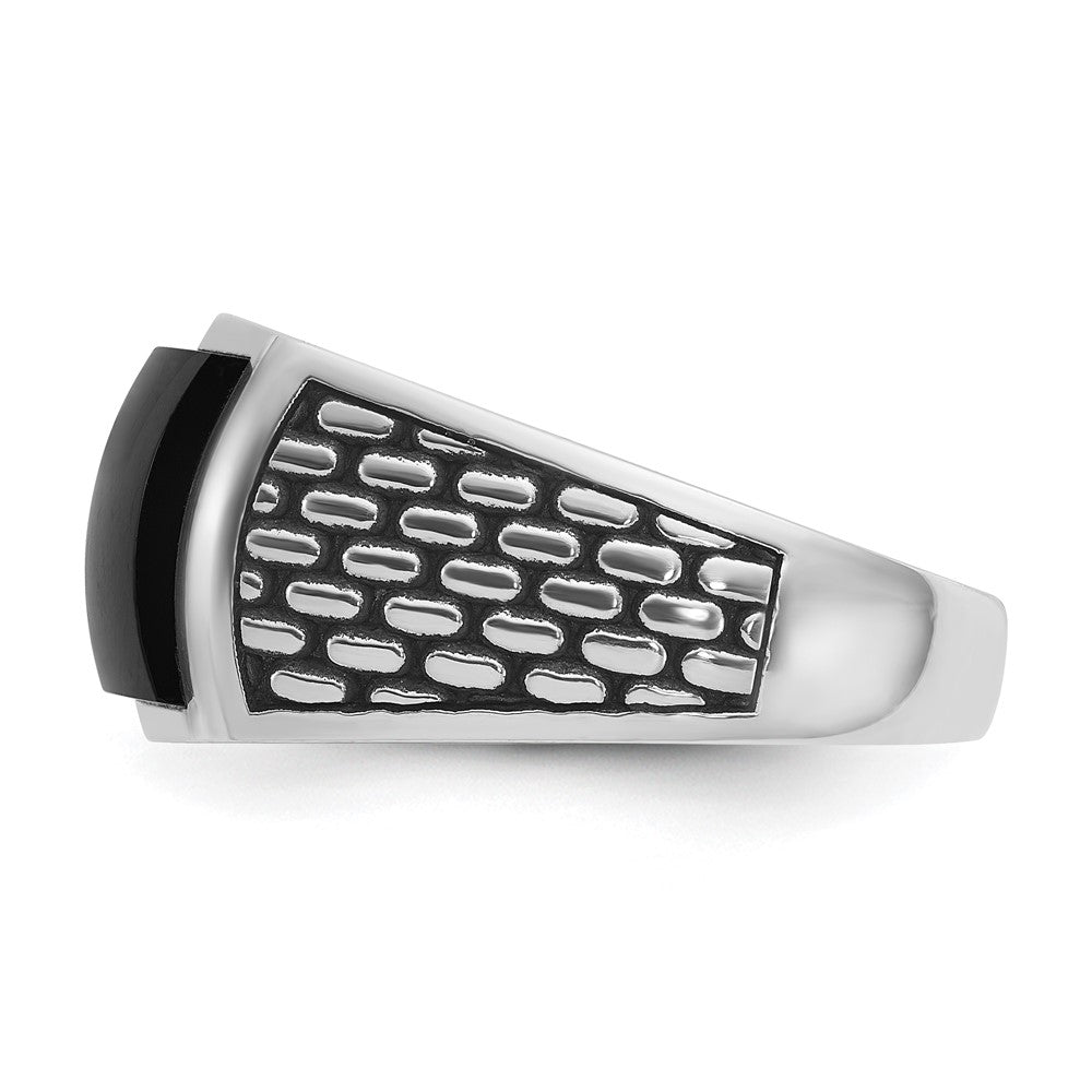 14k White Gold with Black Rhodium Men's Polished and Textured Onyx Ring
