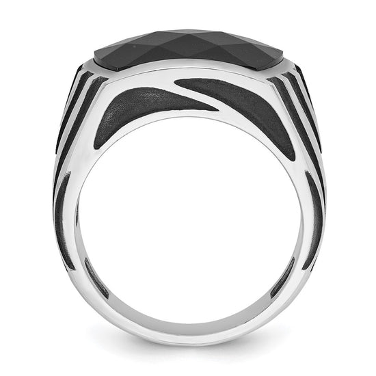 14k White Gold with Black Rhodium IBGoodman Men's Onyx Complete Ring