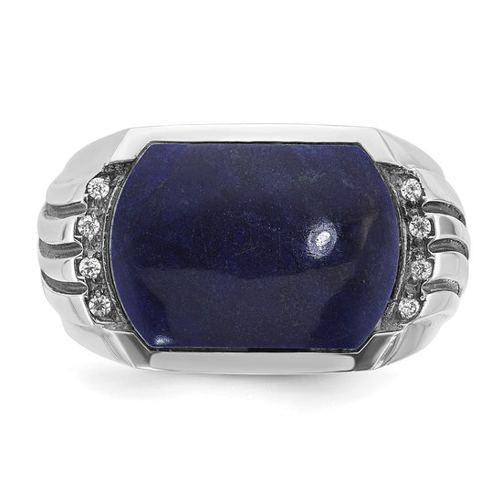 14k White Gold Men's w/Black Rhodium Lapis Diamond Complete Ring