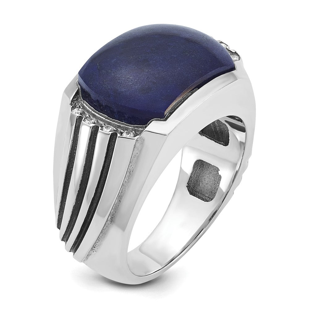 14k White Gold Men's w/Black Rhodium Lapis Diamond Complete Ring