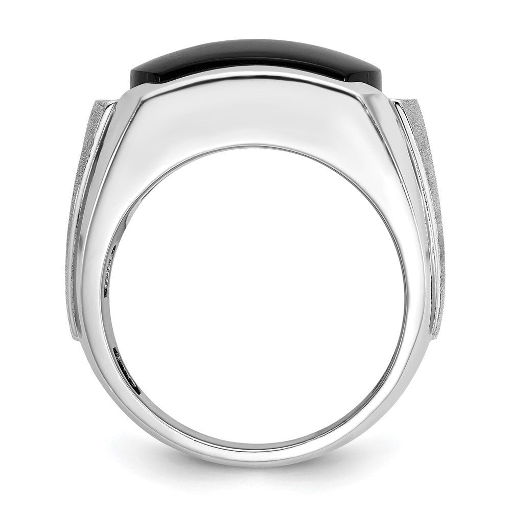 14k White Gold Men's Polished and Satin Onyx and 1/10 Carat AA Quality Diamond Ring