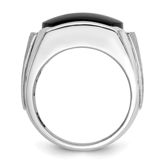 14k White Gold Men's Polished and Satin Onyx and 1/10 Carat AA Quality Diamond Ring