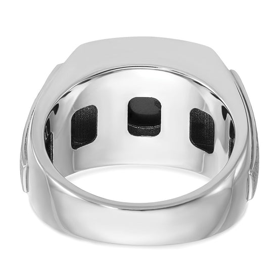14k White Gold Men's Polished and Satin Onyx and 1/10 Carat AA Quality Diamond Ring