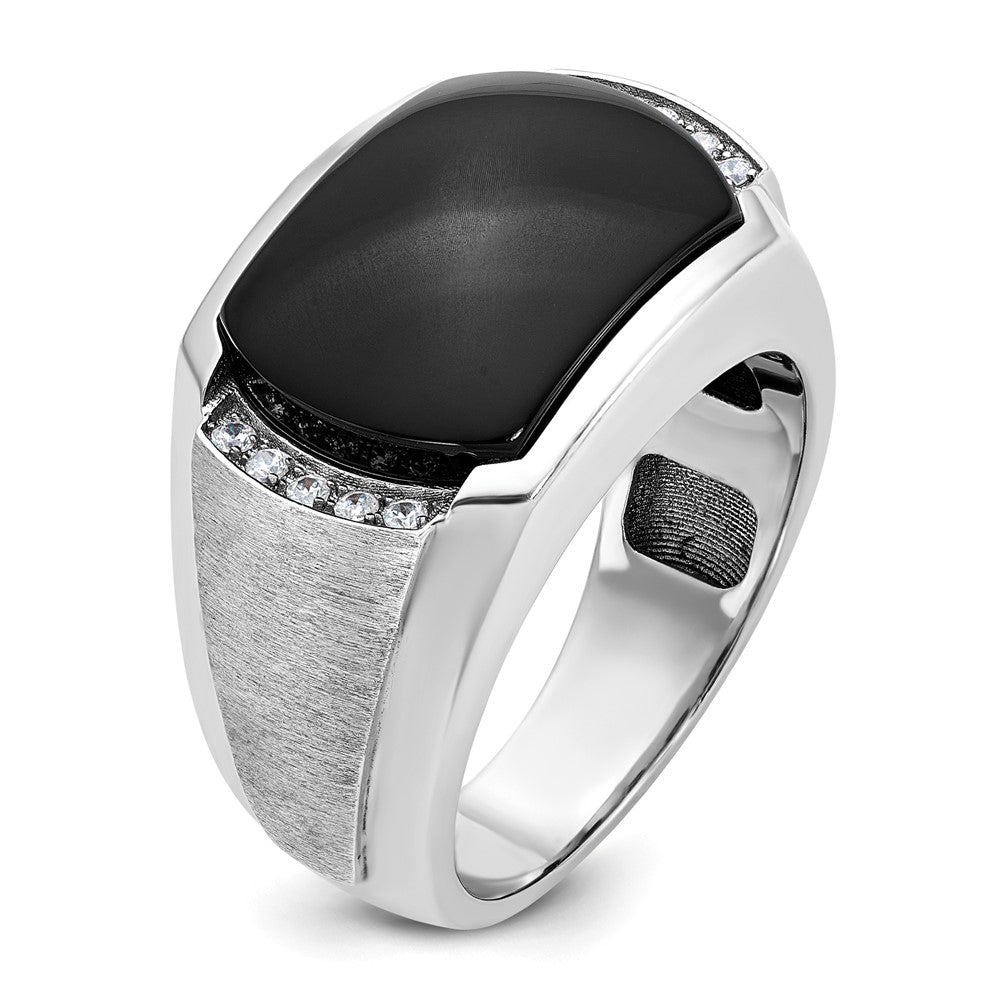 14k White Gold Men's Polished and Satin Onyx and 1/10 Carat AA Quality Diamond Ring