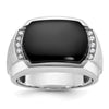 14k White Gold Men's Polished and Satin Onyx and 1/10 Carat AA Quality Diamond Ring