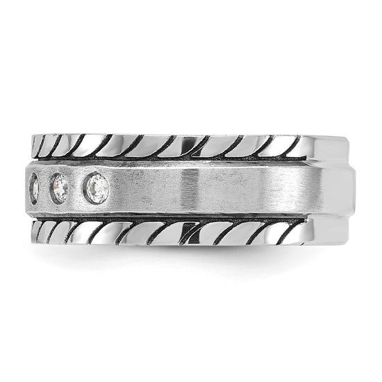 14k White Gold Men's Polished and Satin 1/4 carat Diamond Complete Ring