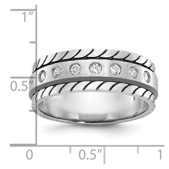 14k White Gold Men's Polished and Satin 1/4 carat Diamond Complete Ring
