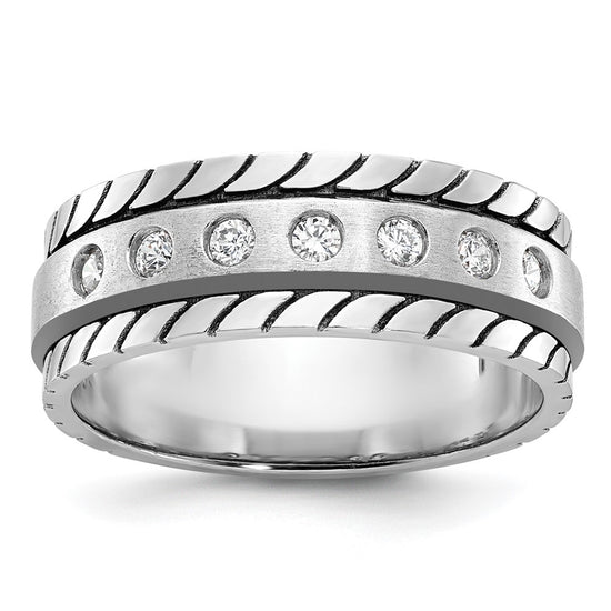 14k White Gold Men's Polished and Satin 1/4 carat Diamond Complete Ring