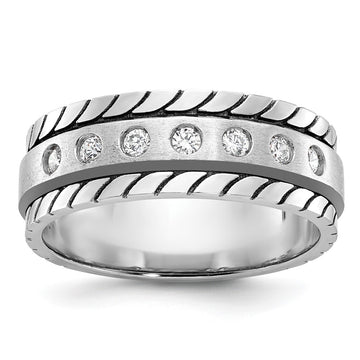 14k White Gold Men's Polished and Satin 1/4 carat Diamond Complete Ring