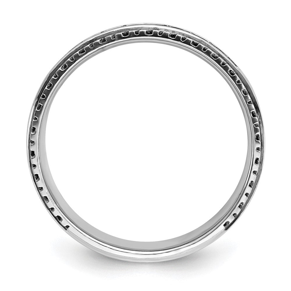 14k White Gold with Black Rhodium Men's Polished Satin and Grooved 1/5 Carat AA Quality Diamond Ring