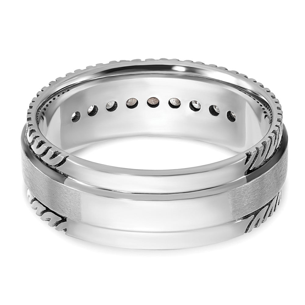 14k White Gold with Black Rhodium Men's Polished Satin and Grooved 1/5 Carat AA Quality Diamond Ring