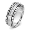 14k White Gold with Black Rhodium Men's Polished Satin and Grooved 1/5 Carat AA Quality Diamond Ring