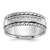 14k White Gold with Black Rhodium Men's Polished Satin and Grooved 1/5 Carat AA Quality Diamond Ring