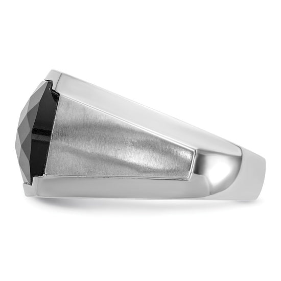 14k White Gold Men's Polished and Satin Faceted Onyx and 1/10 Carat AA Quality Diamond Ring