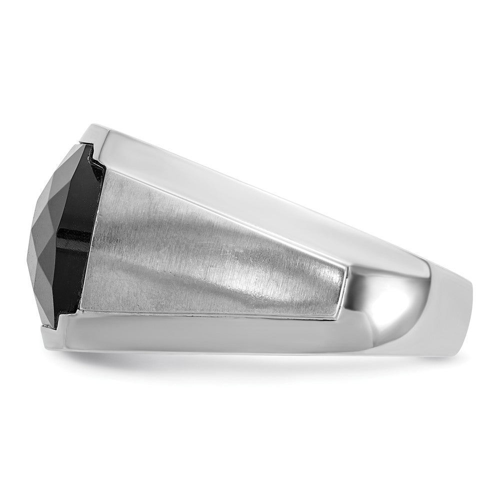 14k White Gold Men's Polished and Satin Faceted Onyx and 1/10 Carat AA Quality Diamond Ring