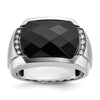 14k White Gold Men's Polished and Satin Faceted Onyx and 1/10 Carat AA Quality Diamond Ring
