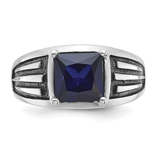 14k White Gold with Black Rhodium IBGoodman Men's Created Sapphire Complete Ring