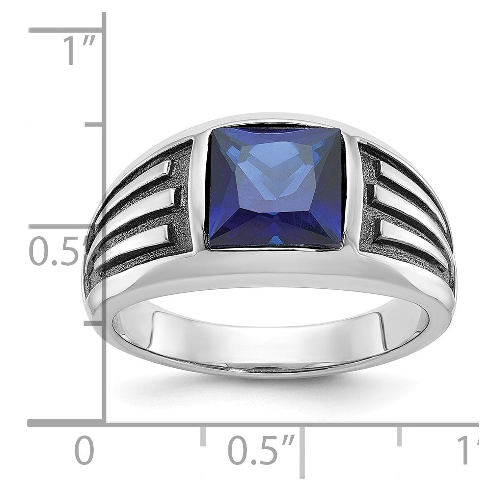 14k White Gold with Black Rhodium IBGoodman Men's Created Sapphire Complete Ring