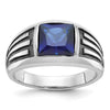 14k White Gold with Black Rhodium IBGoodman Men's Created Sapphire Complete Ring