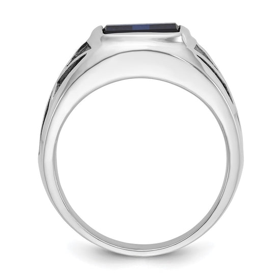 14k White Gold with Black Rhodium Men's Created Sapphire Complete Ring