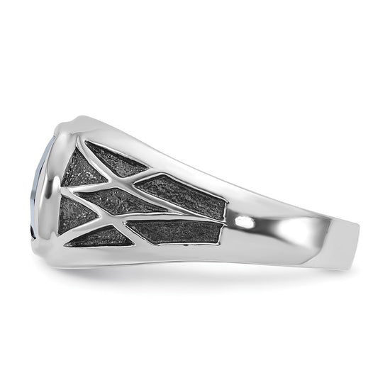 14k White Gold with Black Rhodium Men's Created Sapphire Complete Ring