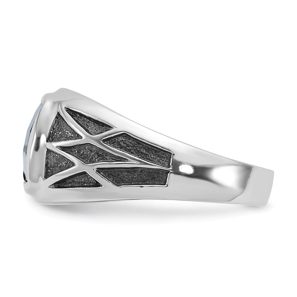 14k White Gold with Black Rhodium Men's Created Sapphire Complete Ring