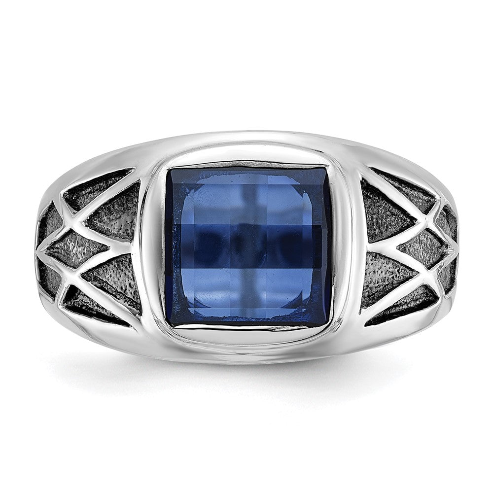 14k White Gold with Black Rhodium Men's Created Sapphire Complete Ring