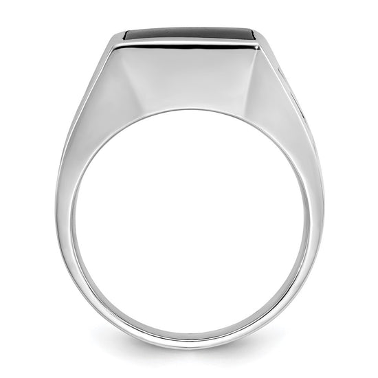 14k White Gold with Black Rhodium Mens Rectangle Onyx Complete Ring