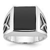 14k White Gold with Black Rhodium Mens Rectangle Onyx Complete Ring