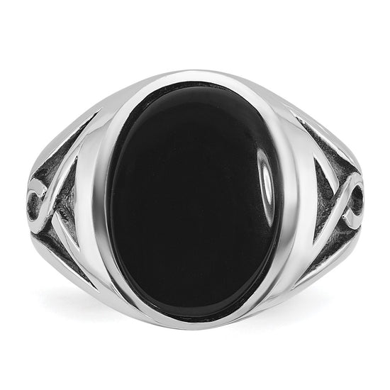 14k White Gold with Black Rhodium Men's Onyx Complete Ring