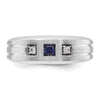 14k White Gold 1/15 carat Lab Grown Diamond VS/SI+ G+ and Lab Created Blue Sapphire Complete Men's Ring
