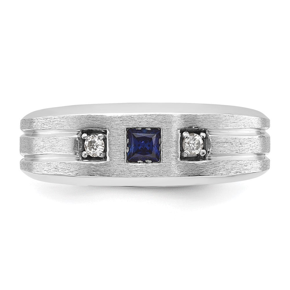 14k White Gold 1/15 carat Lab Grown Diamond VS/SI+ G+ and Lab Created Blue Sapphire Complete Men's Ring