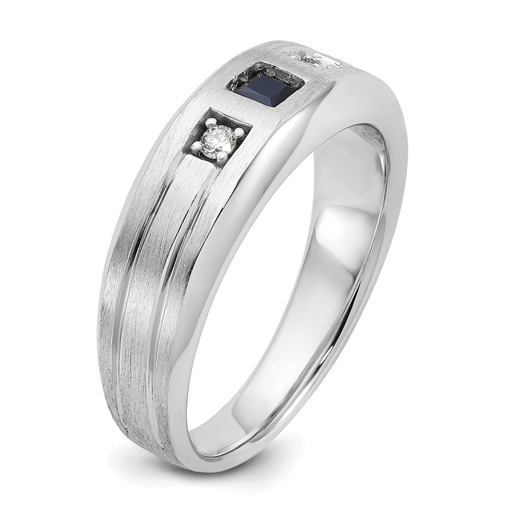 14k White Gold 1/15 carat Lab Grown Diamond VS/SI+ G+ and Lab Created Blue Sapphire Complete Men's Ring