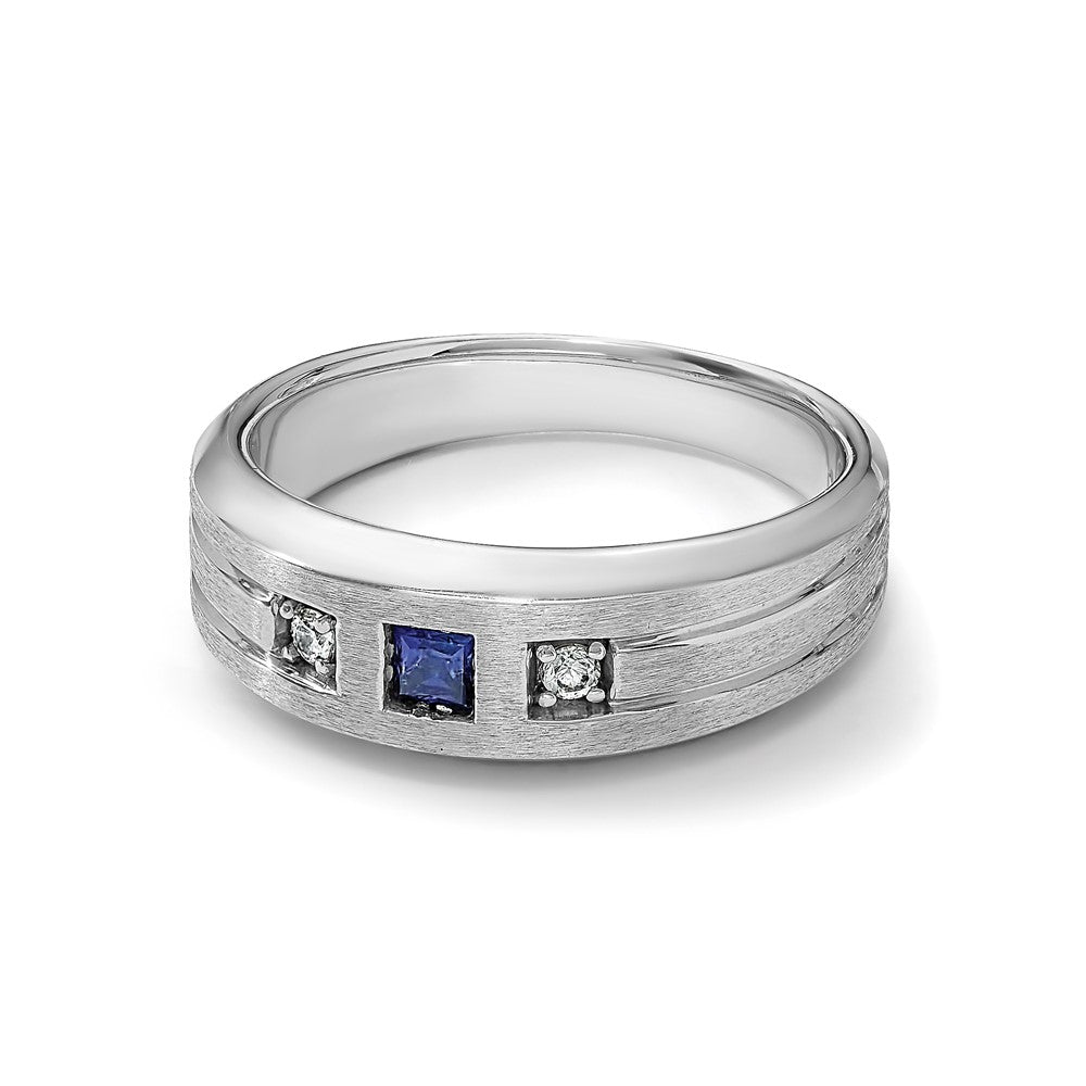 14k White Gold 1/15 carat Lab Grown Diamond VS/SI+ G+ and Lab Created Blue Sapphire Complete Men's Ring