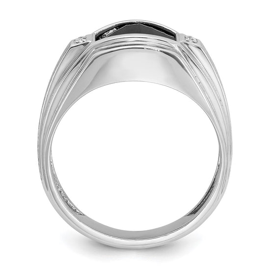 14k White Gold Men's Satin Onyx and Diamond Complete Ring