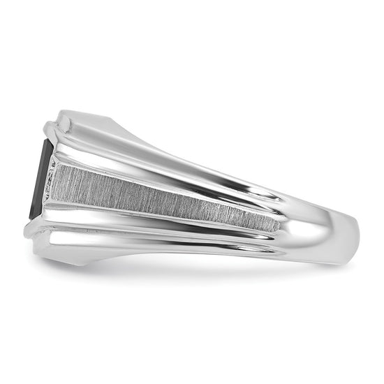 14k White Gold Men's Satin Onyx and Diamond Complete Ring