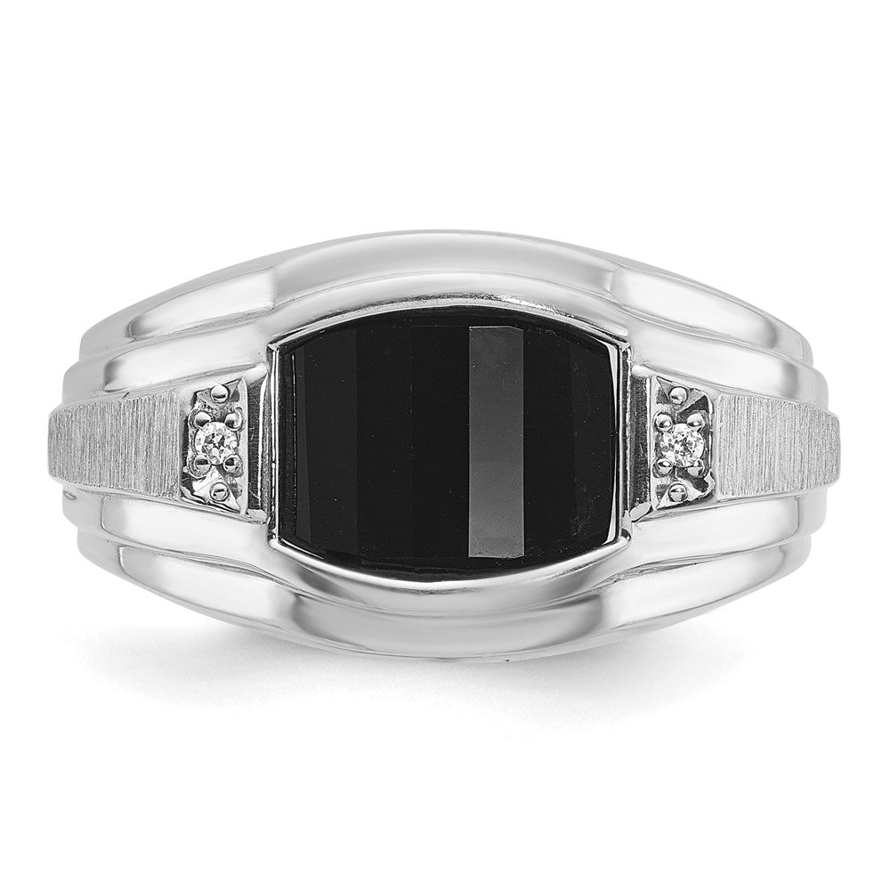 14k White Gold Men's Satin Onyx and Diamond Complete Ring