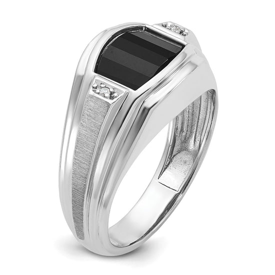 14k White Gold Men's Satin Onyx and Diamond Complete Ring