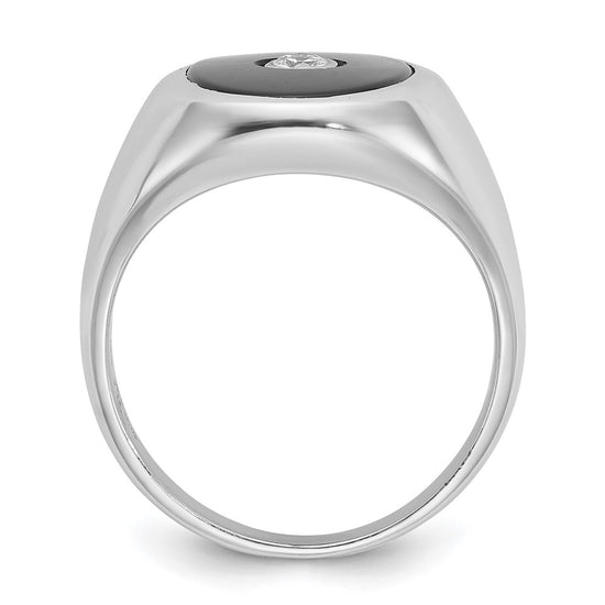 14k White Gold Men's Onyx and 1/10 carat Diamond Complete Ring