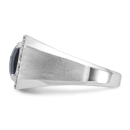 14k White Gold Men's Onyx and 1/8 carat Diamond Complete Ring