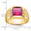 10k Mens Satin 9.5mm Cushion Barrel Lab Created Ruby and Diamond Complete Ring