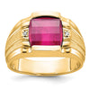 10k Mens Satin 9.5mm Cushion Barrel Lab Created Ruby and Diamond Complete Ring