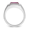 14k White Gold Mens Satin Barrel Lab Created Ruby and Diamond Complete Ring