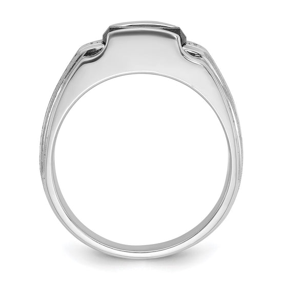 14k White Gold Mens Satin Barrel Lab Created Sapphire and Diamond Complete Ring