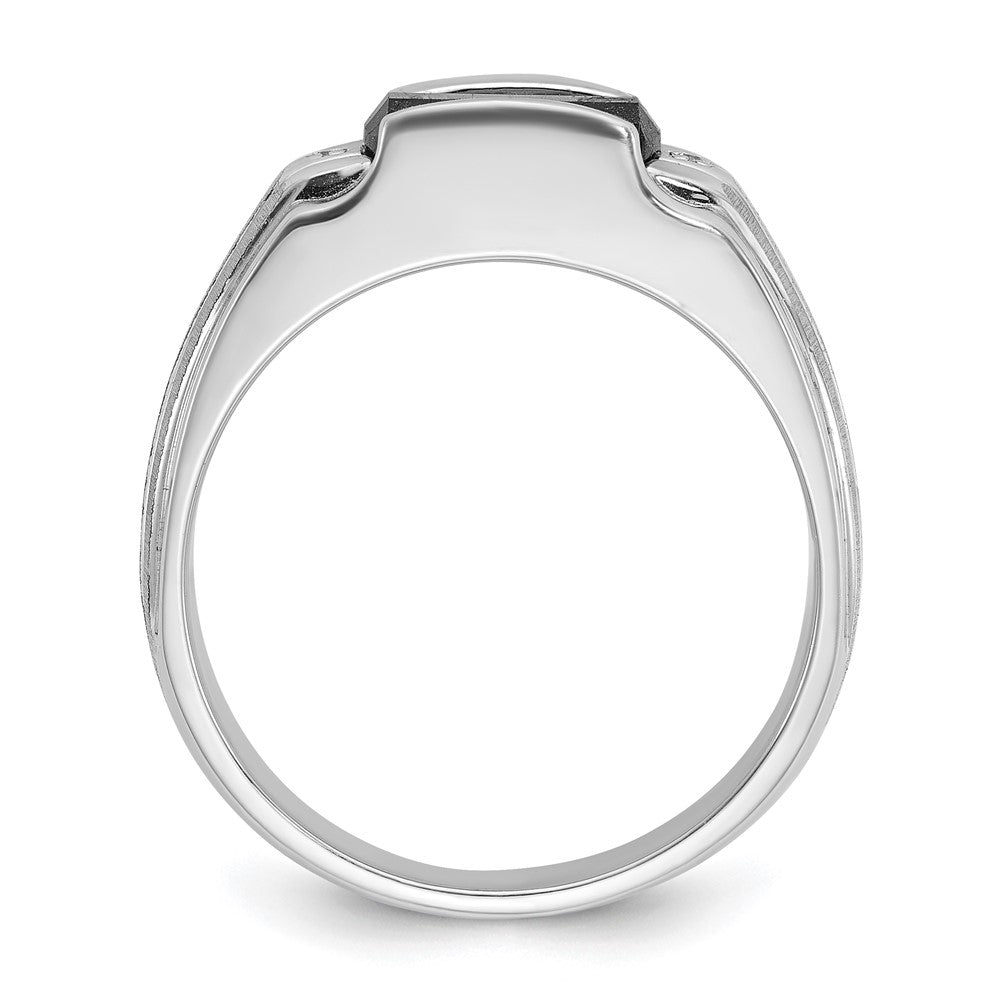 14k White Gold Mens Satin Barrel Lab Created Sapphire and Diamond Complete Ring