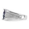 14k White Gold Mens Satin Barrel Lab Created Sapphire and Diamond Complete Ring