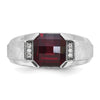 14k White Gold Men's Created Garnet and 1/20 carat Diamond Complete Ring