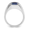 14k White Gold Men's Created Sapphire and 1/20 carat Diamond Complete Ring