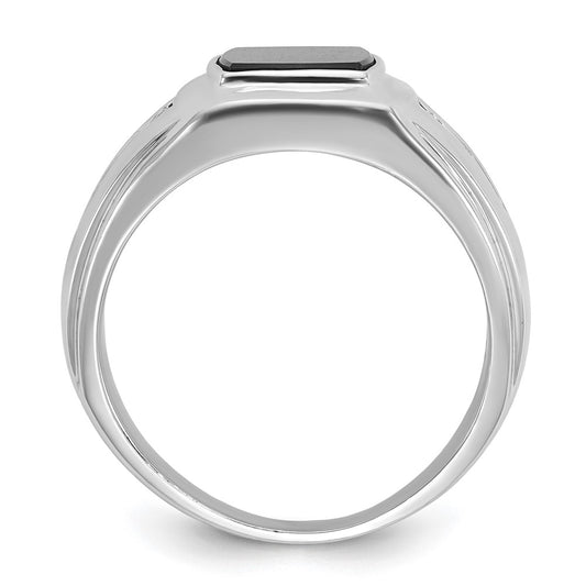 14k White Gold Men's Onyx and 1/8 carat Diamond Complete Ring